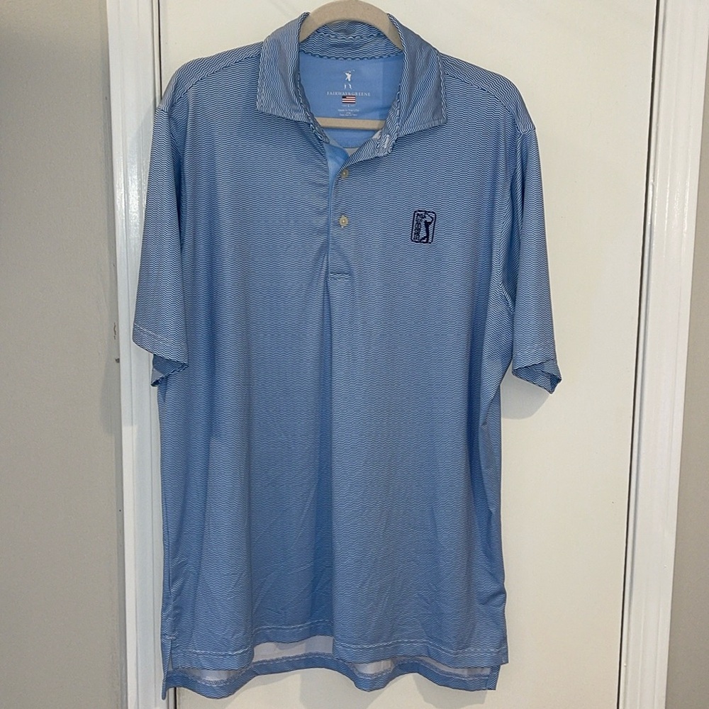 Men's Fairway & Greene Blue Wave Print Golf Polo Size Large